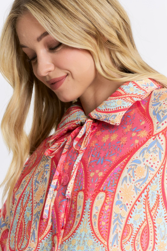 Paisley Print Button-Up Quilted Jacket