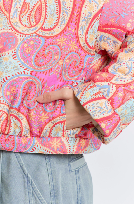 Paisley Print Button-Up Quilted Jacket
