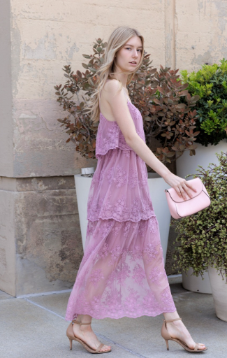 Orchard Floral Tiered Lace Midi Dress
