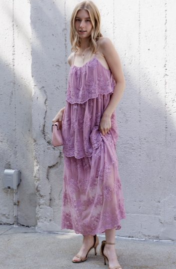 Orchard Floral Tiered Lace Midi Dress