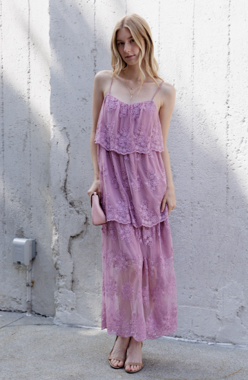 Orchard Floral Tiered Lace Midi Dress