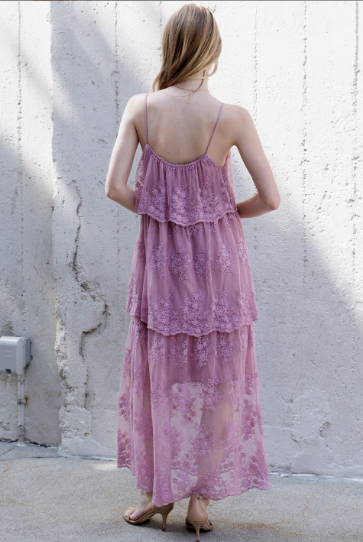 Orchard Floral Tiered Lace Midi Dress