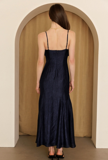 Navy Cascade Ruffle Maxi Dress