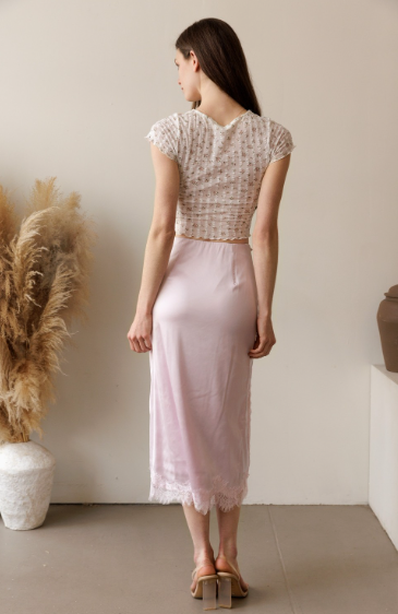 Lavender Satin Lace Midi Skirt