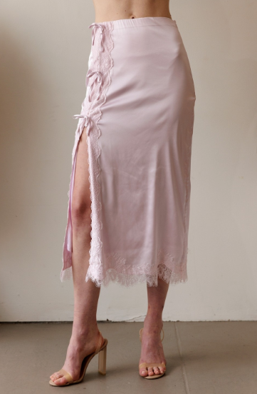 Lavender Satin Lace Midi Skirt