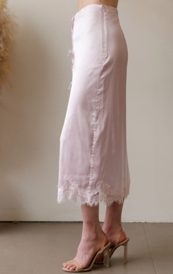 Lavender Satin Lace Midi Skirt