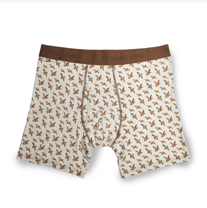 Burlebo BOXER BRIEFS - BLACK CAMO, MALLARDS FLYING IN, & TIGER STRIPE CAMO WETLAND