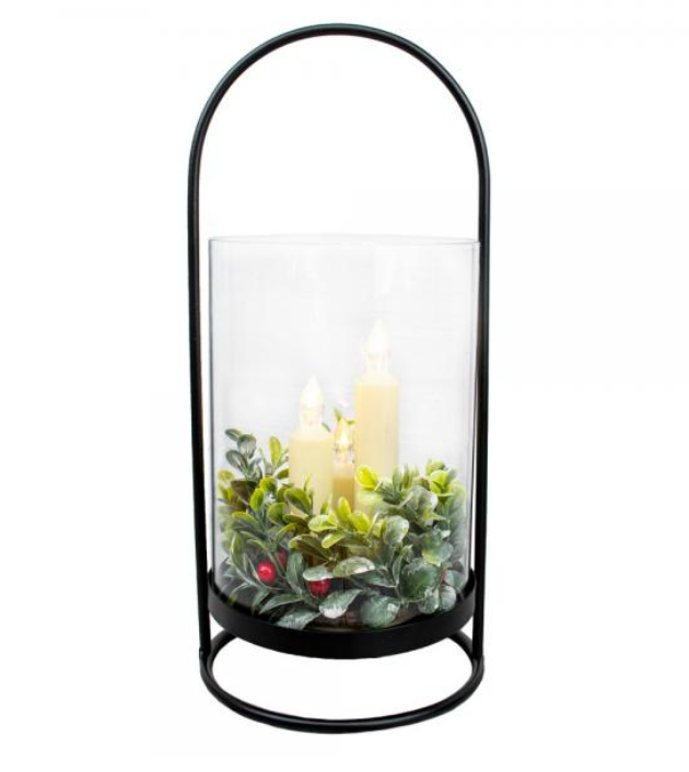 Cylindrical Glass and Metal 3 Taper Lantern