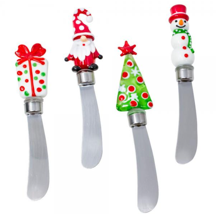 4 Piece Glass Handled Christmas Spreader Set