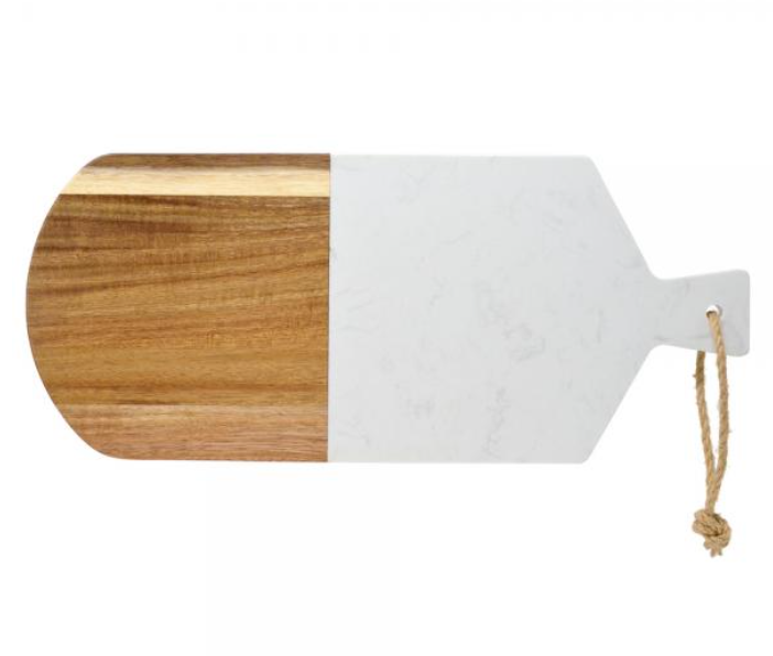 Oval Marble and Acacia Board with Hanging Rope