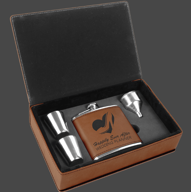 Brown Leather Flask Set - Engravable