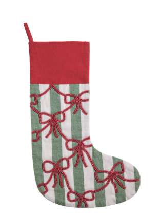 Multi-Red Bow Beaded Stocking