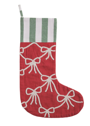Red Base White Bow Beaded Stocking