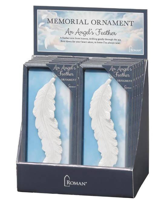 5.25"H FEATHER ORNAMENT MEMORIAL IN BOX