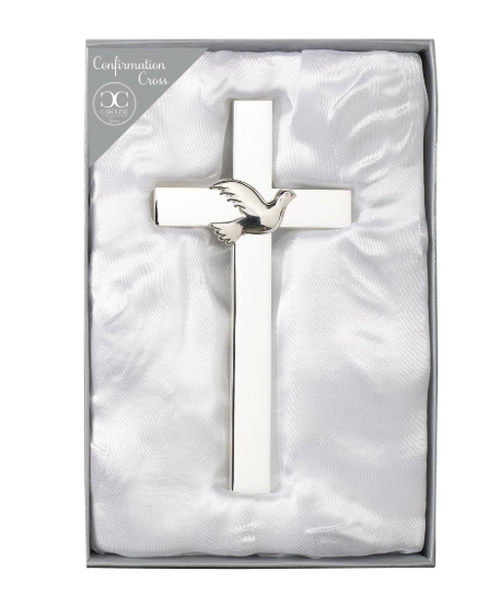 4.75"H CONFIRMATION CROSS DOVE SILVER, CAROLINE COLLECTION