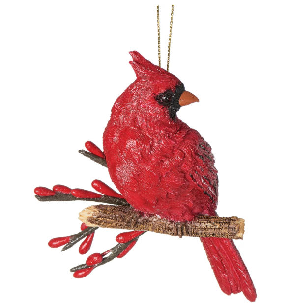 Christmas Cardinal on Branch Ornament