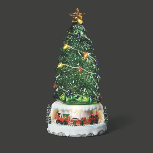 Confetti Lites Lighted Swirl Green Tree with Rotating Train Base