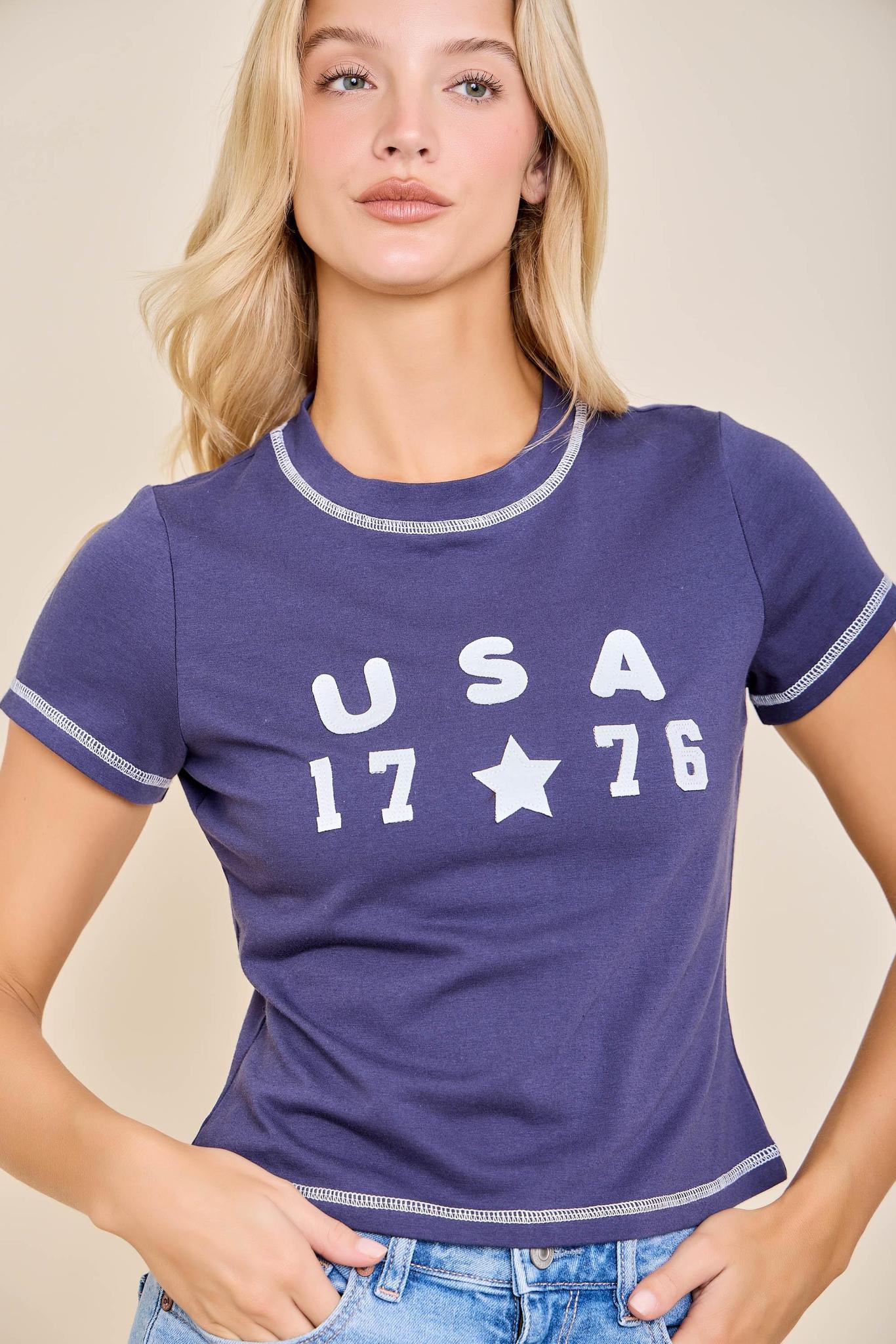 USA Puff Letter Short Sleeve Tee