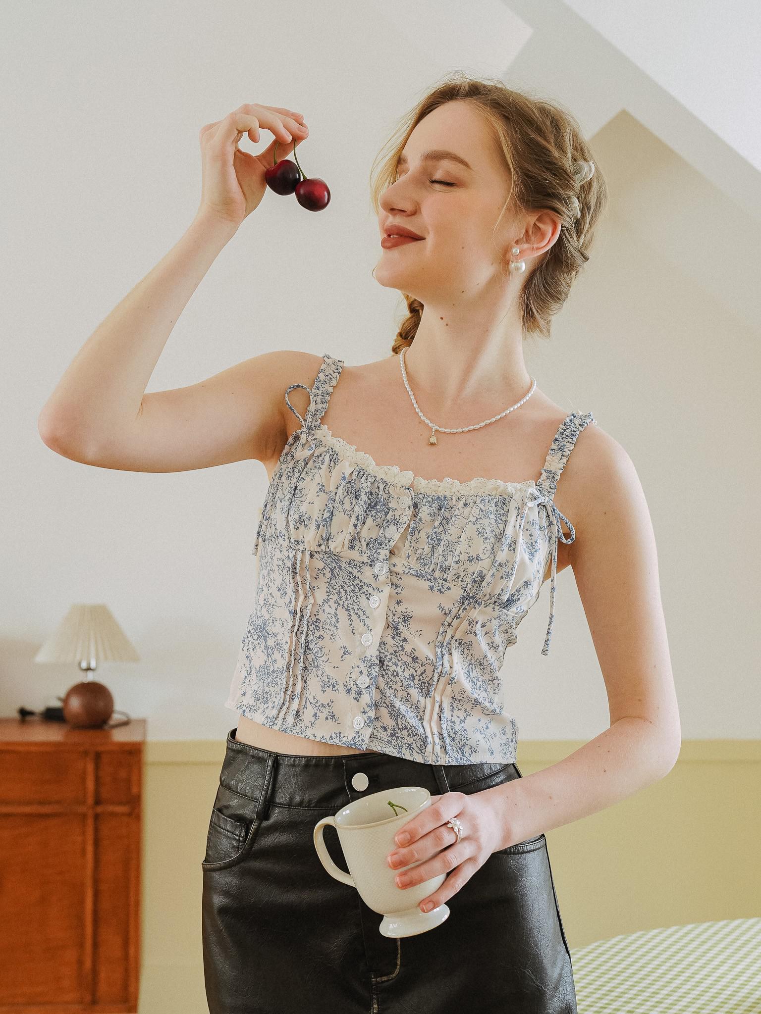 Toile Print Corset-style Top