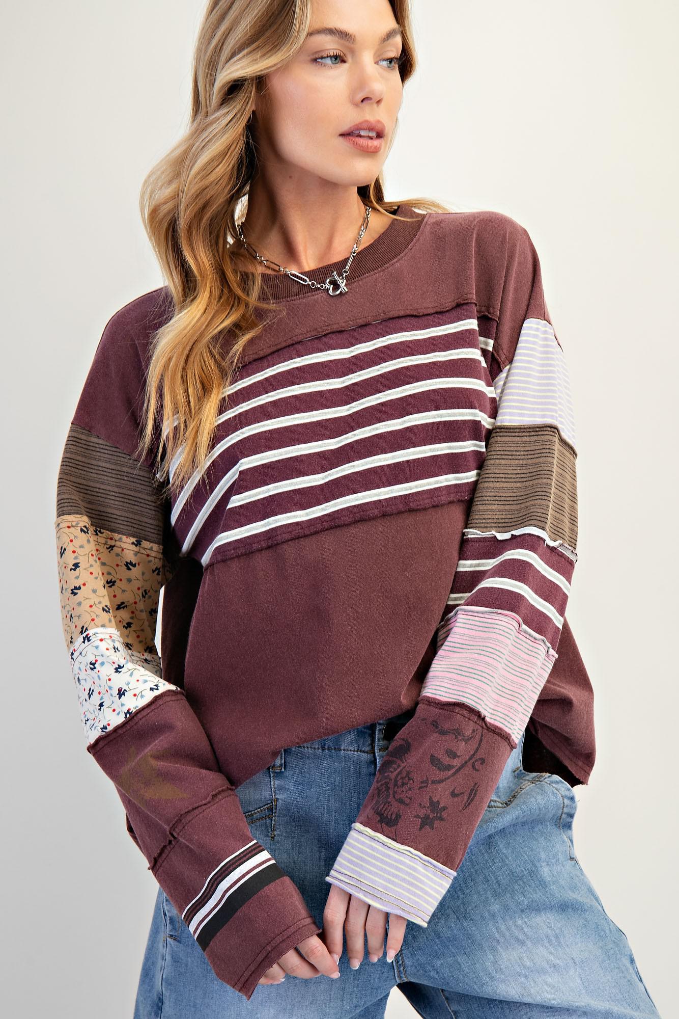 Stripe Mix Terry Knit LS