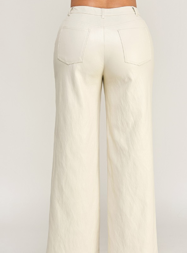Gold Button Detail PU Pants
