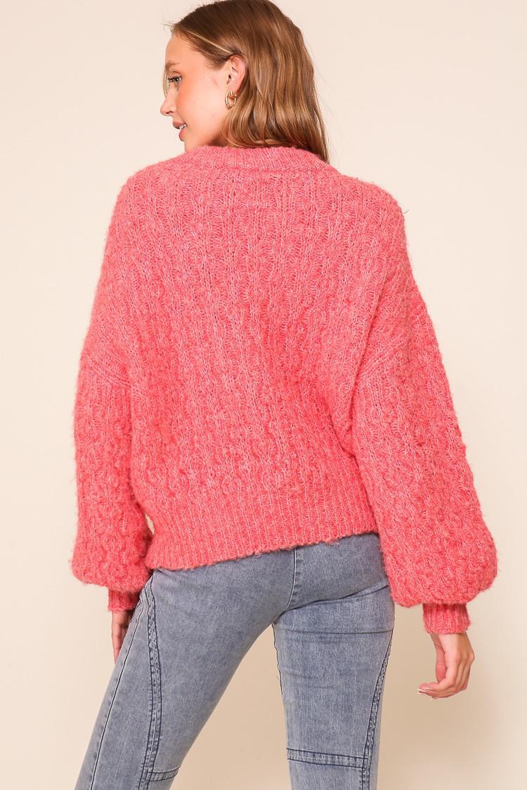 Cozy Coral Dreams Cable Knit Sweater