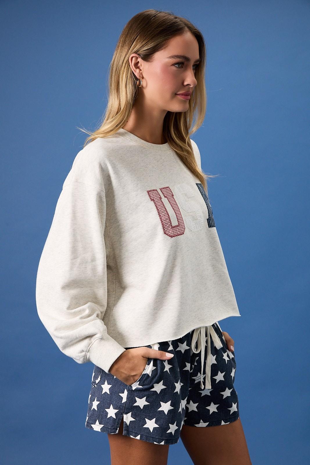 Crew Neck Long Sleeve "USA" Novelty Sweatshirt