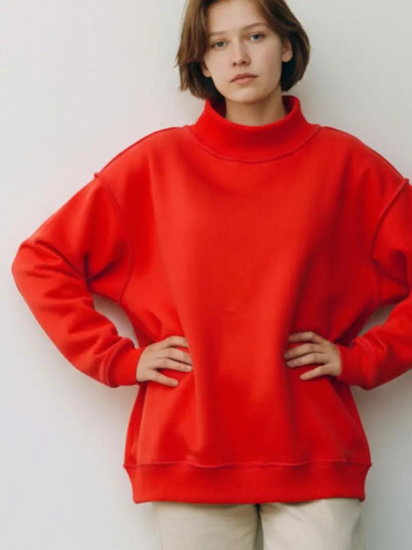 Red Reversible Mock Neck Sweatshirt Top