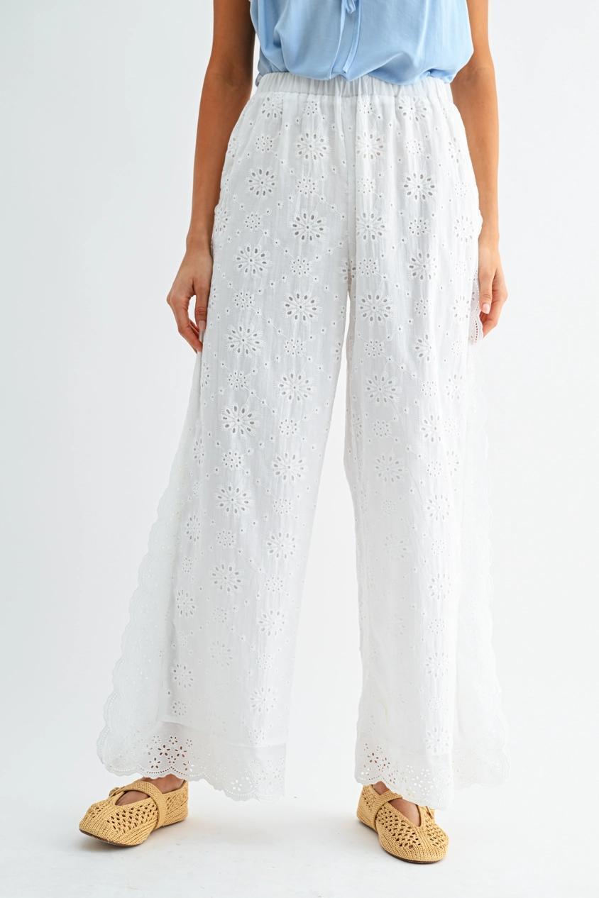 Broderie Anglaise Wide-Leg Trousers