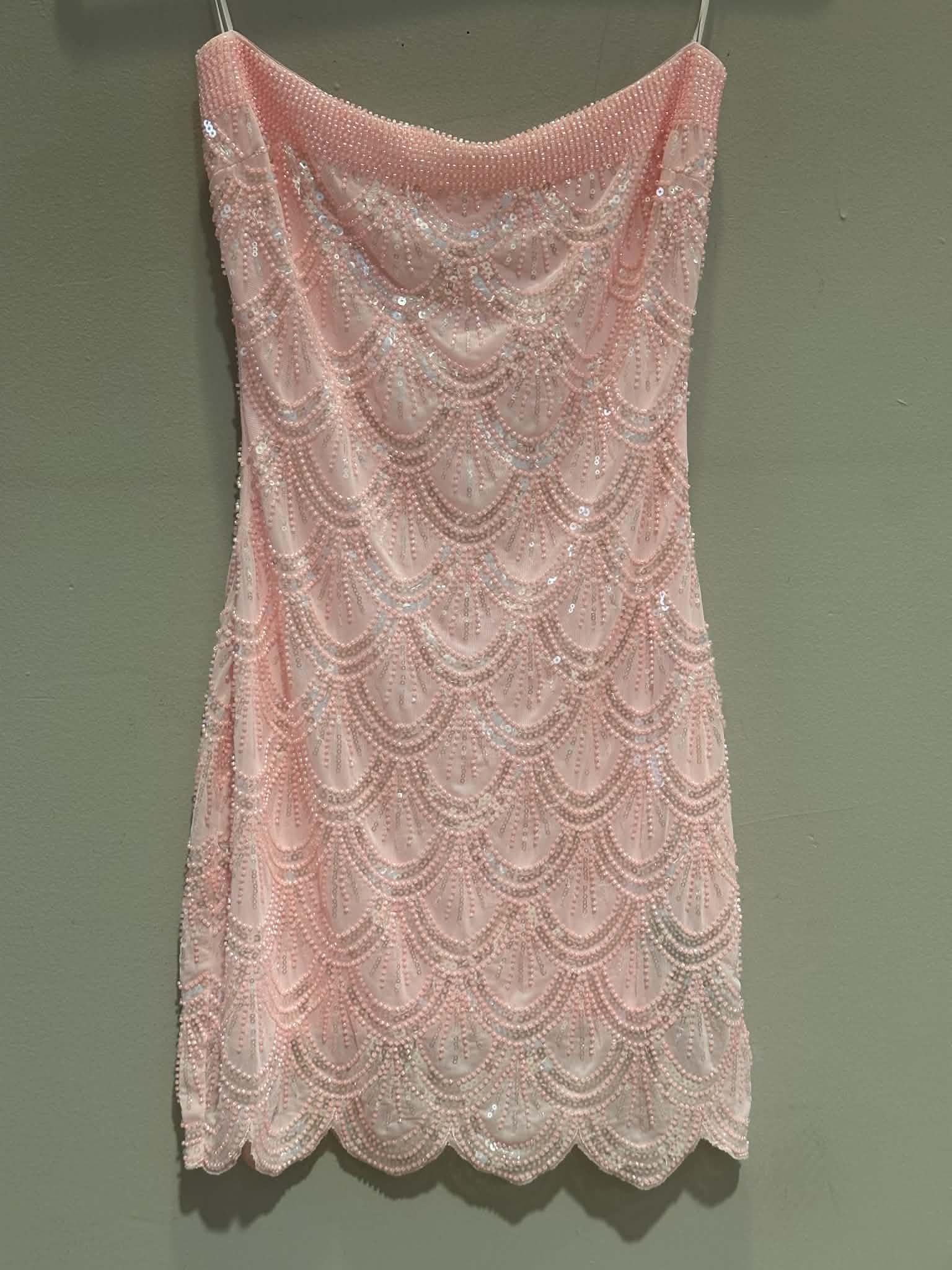 Pink Power Mesh Tube Scalloped Edge Mini Dress