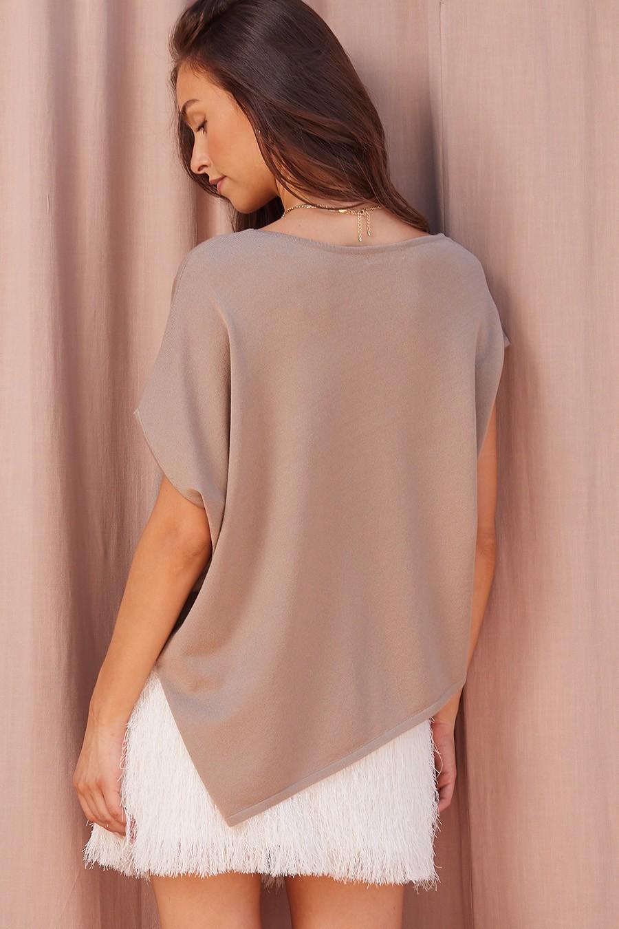 Asymmetric Boat Neck Knit Top