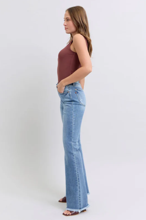 Judy Blue HW Bootcut Jeans with Fray Hem