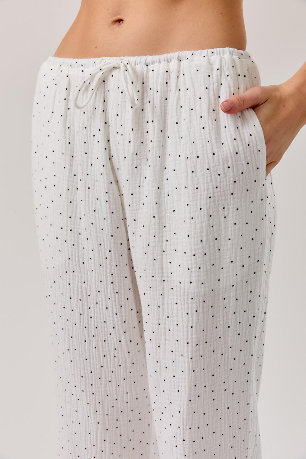 Draw String Waist Eyelet Pants - Polka Dot
