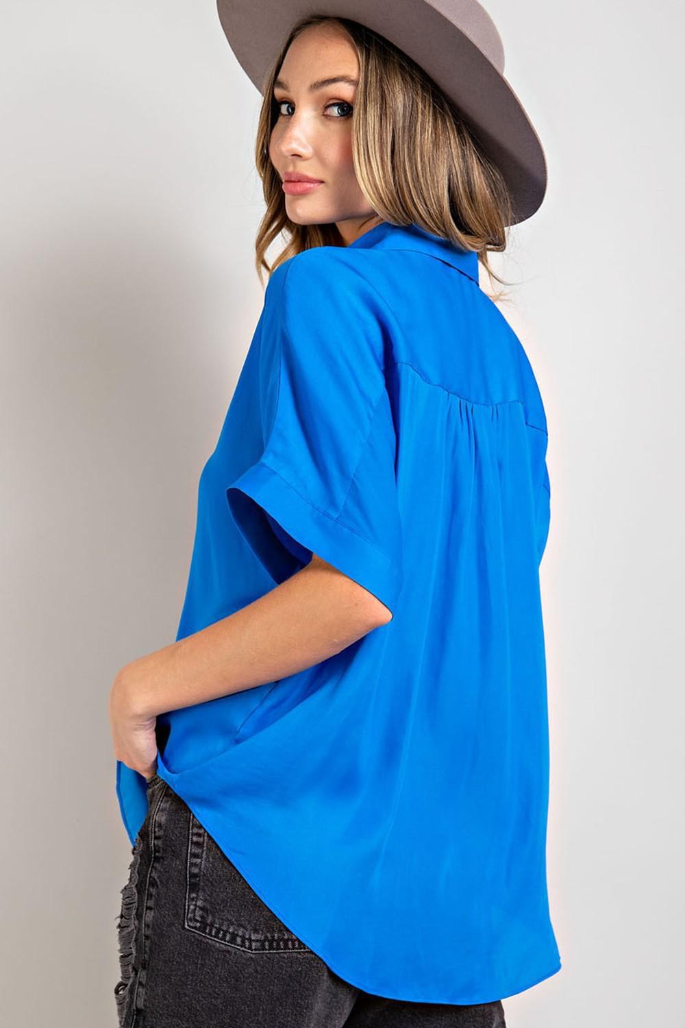 Royal Blue V-neck Blouse