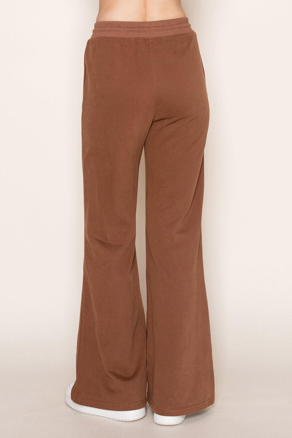 Brown High Waisted Solid Knit Pants