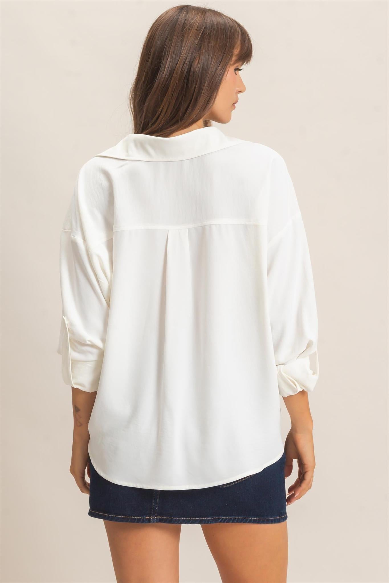 Off-White Button-up Dolman Sleeve Top