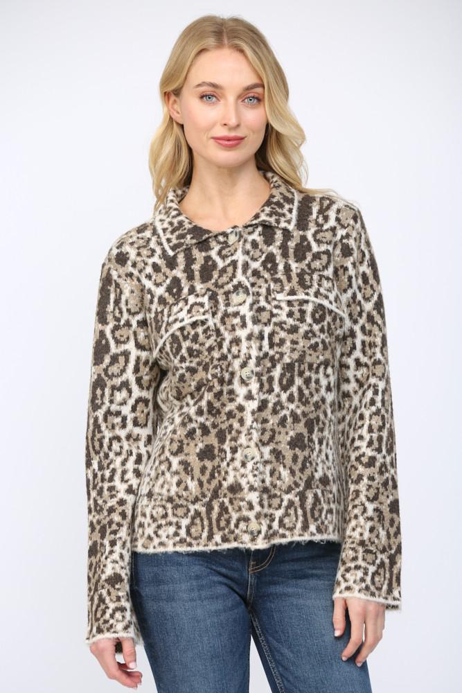 Animal Pattern Jacquard Knit Button Up