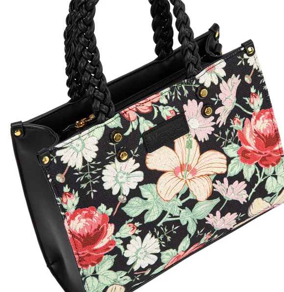 Wrangler Floral Print Braided Tote Bag - Black