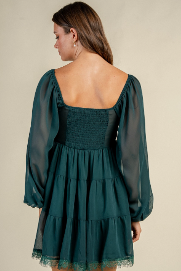 Romantic Tiered Mini Dress - Deep Jade