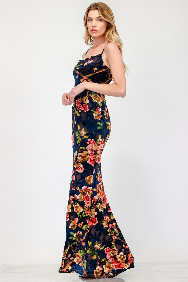 Sleeveless Floral Velvet Maxi Dress S Sleeveless Floral Velvet Maxi Dress S