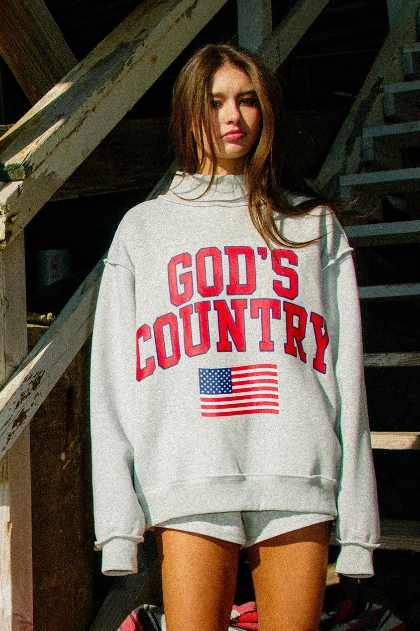'GOD'S COUNTRY' Print Reversible Mock-neck Sweatshirt