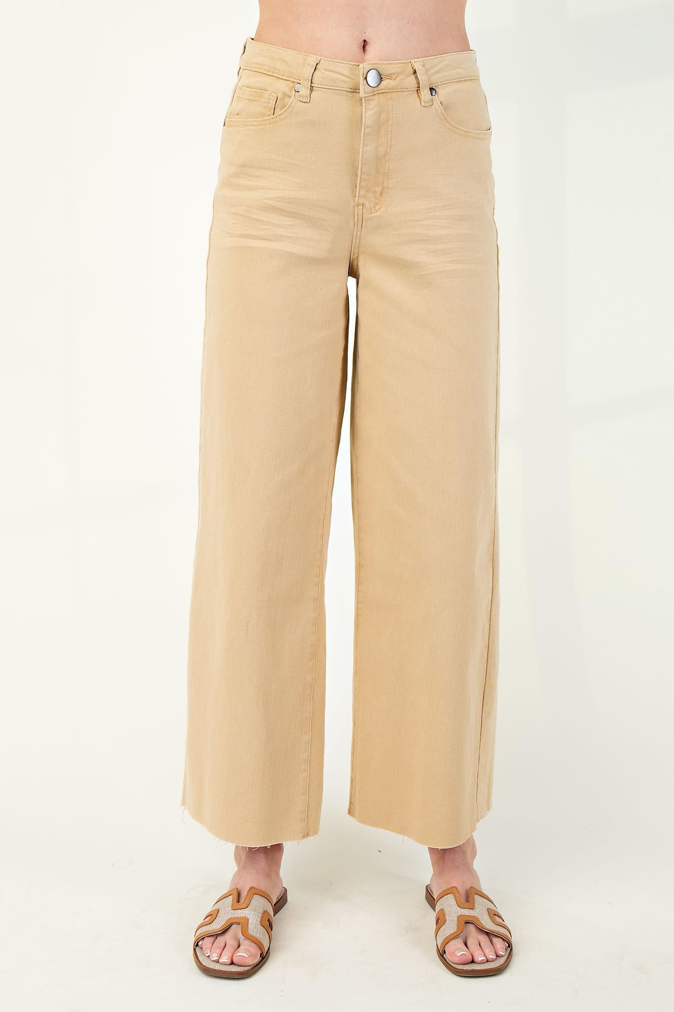 Khaki Twill HW Wide Leg Pants