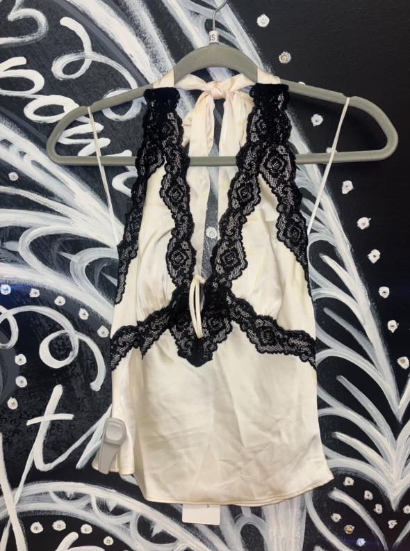 Silk Halter Top with Lace