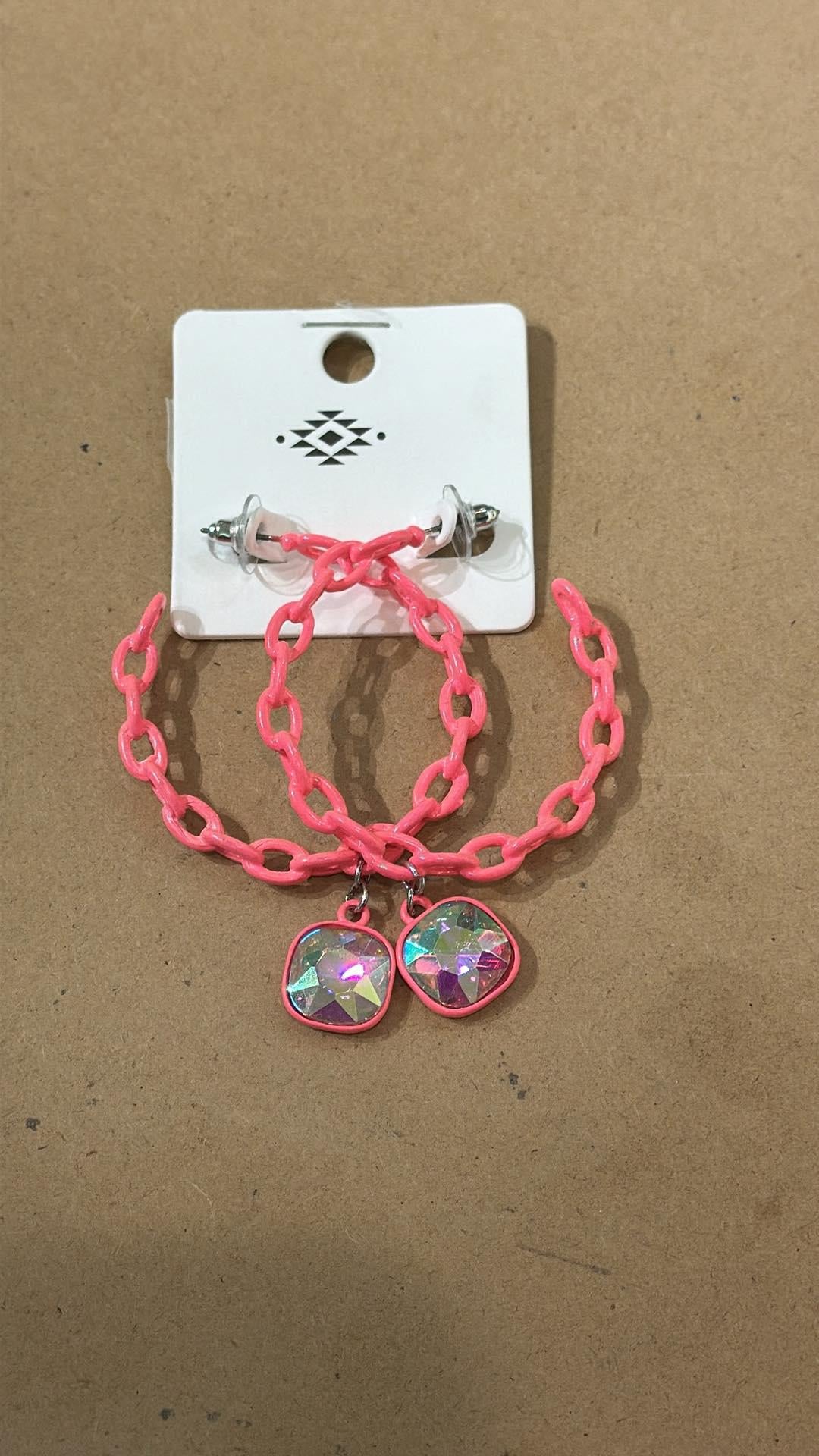 Hot Pink Chain Hoop Earrings