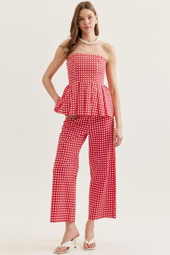 Red Gingham Peplum Tube Top