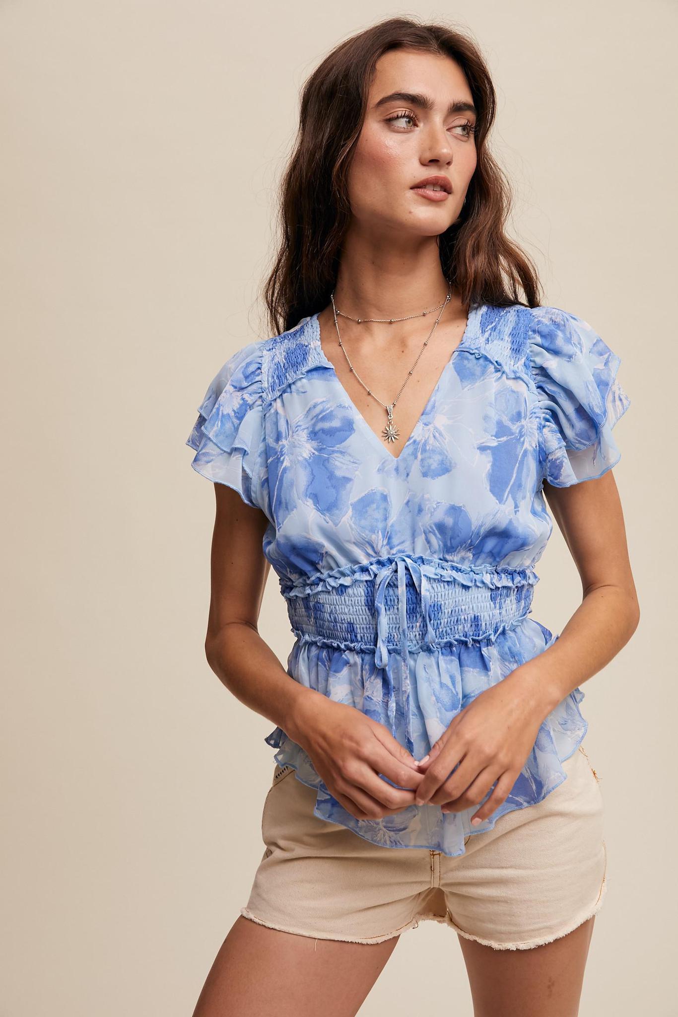 Floral Smocked Waist Ruffle Top