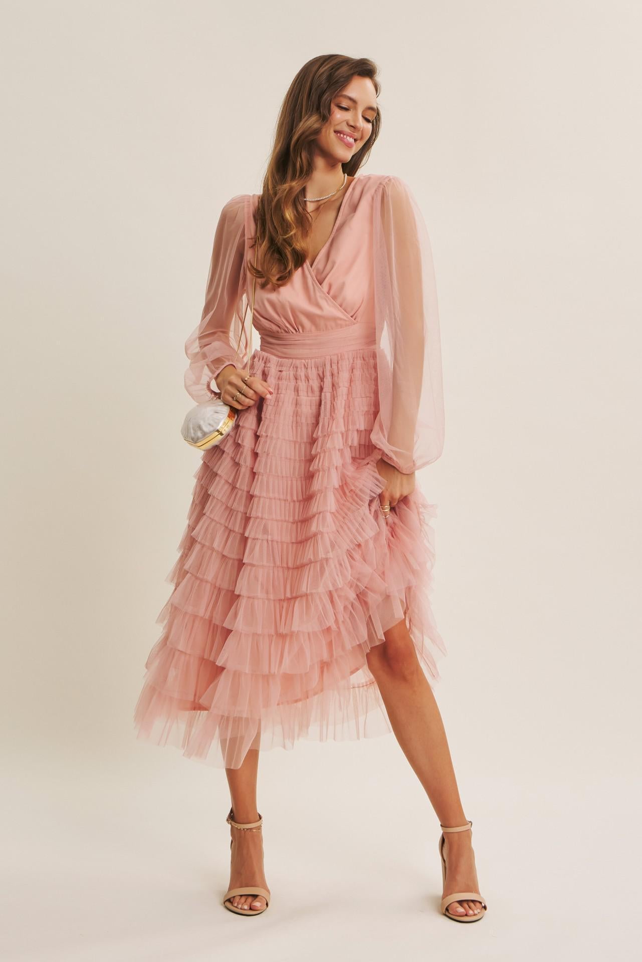 Pure Magic Ruffled Mesh Midi Dress
