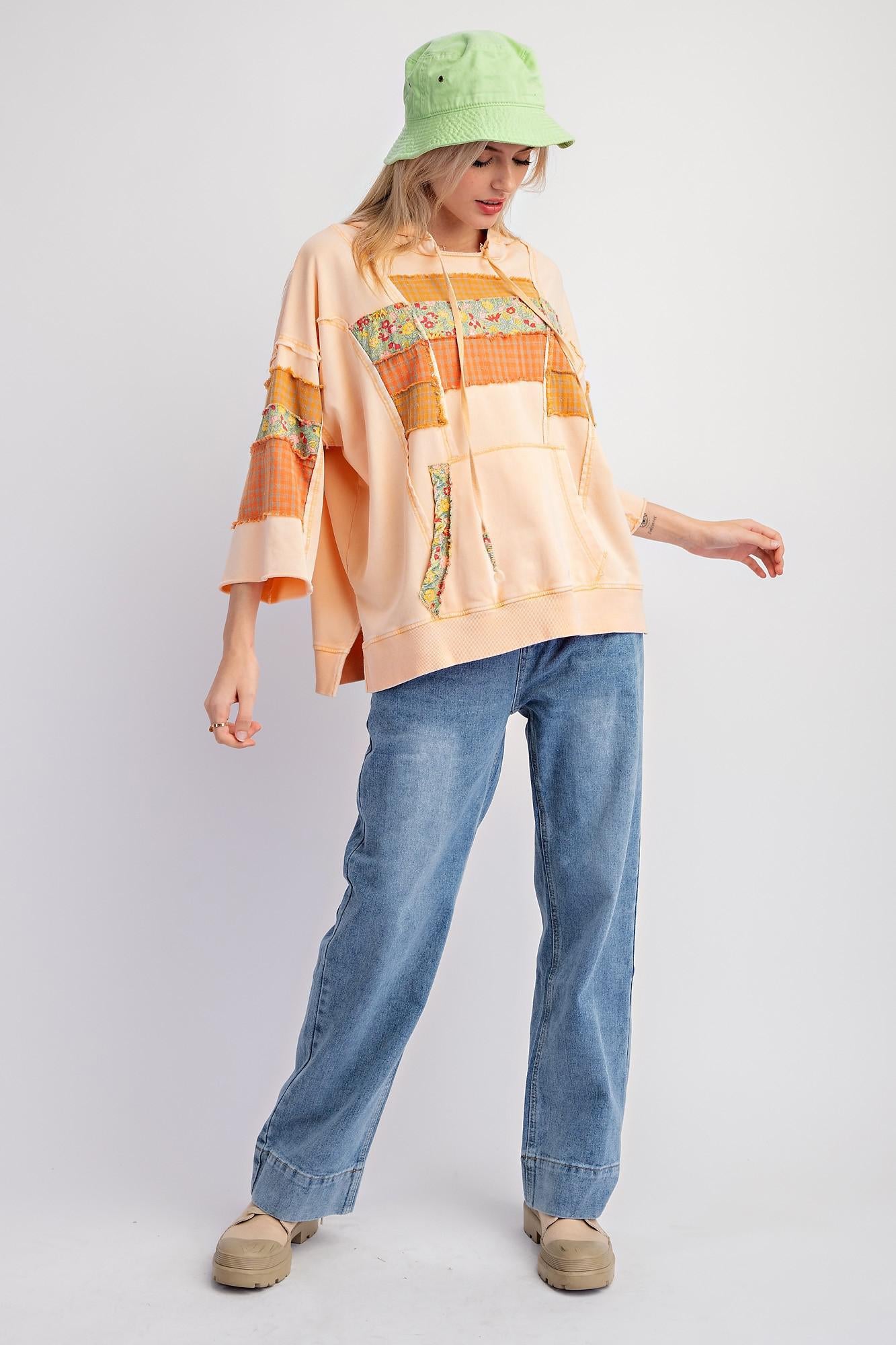 Taupe Patchwork Print Hoodie