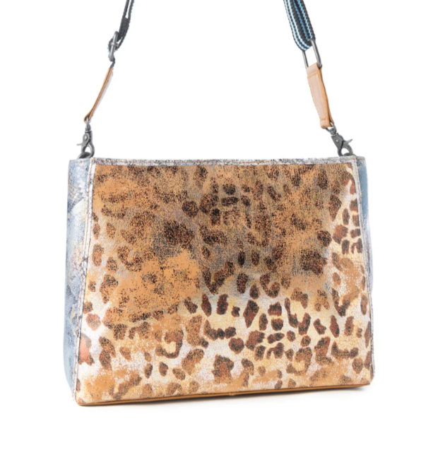 Safari Glow Leather Bag for Women in Brown with metallic detail and shoulder strap