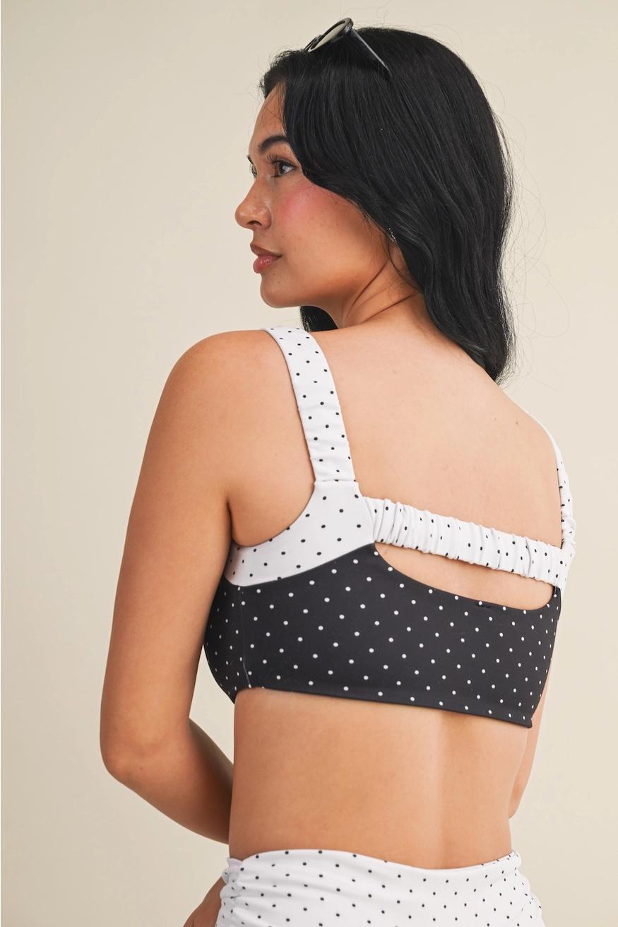 Polka Dot Print Scrunched Strap Sports Bra